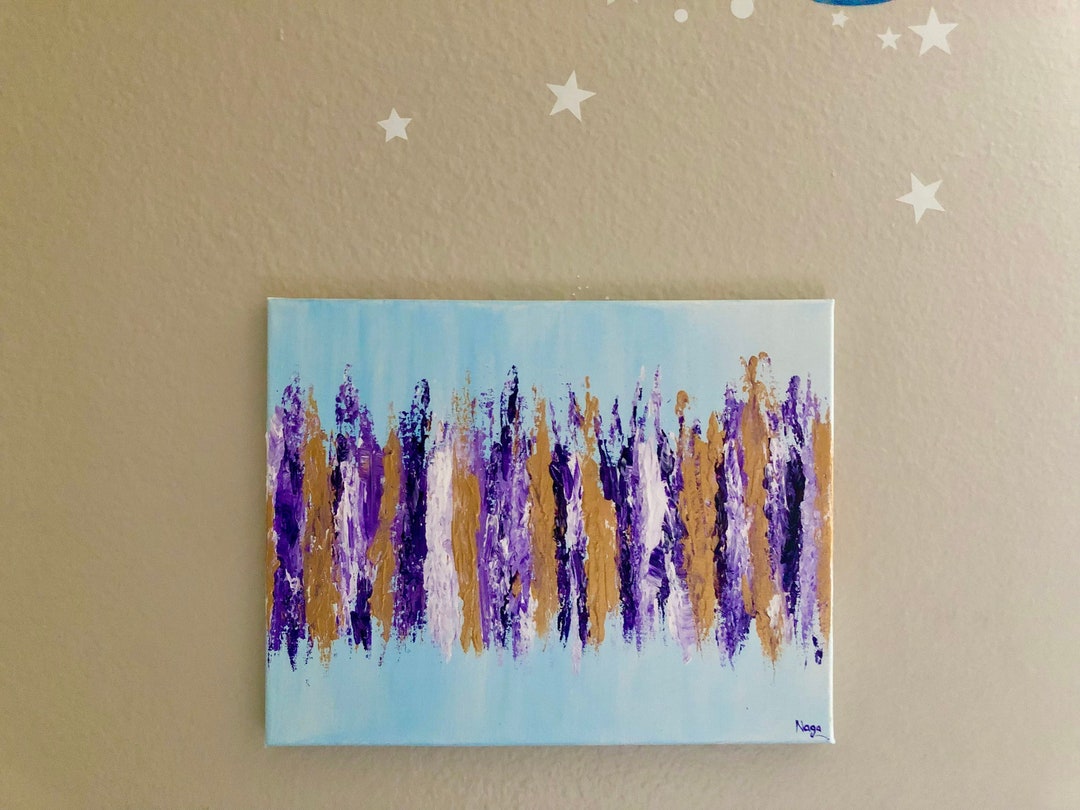 オリジナル抽象画：金、紫、青の縦線アート - Etsy 日本