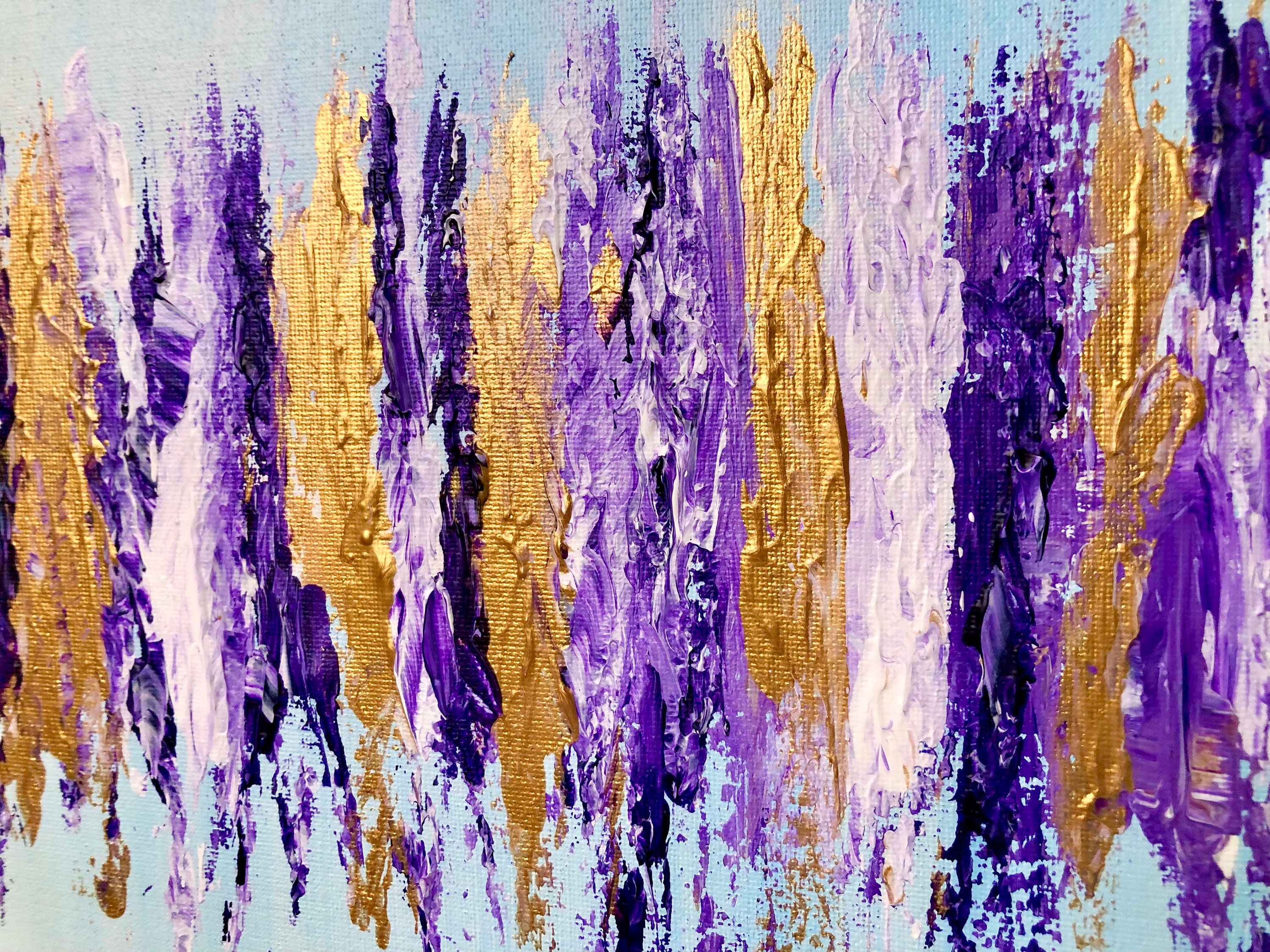 オリジナル抽象画：金、紫、青の縦線アート - Etsy 日本