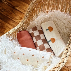 Juego de 3 mantas para envolver al bebé / Manta de muselina / Género neutro / Regalo para baby shower / Regalo para recién nacidos / Tamaño grande
