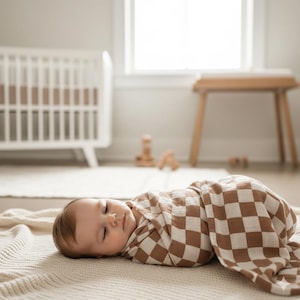 Checked in Cozy Baby Swaddle Blanket | Brown Checks | Baby Shower Gift