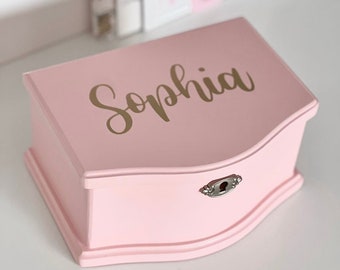 Wooden Pink Personalised Ballerina Jewellery Box with Lock and Tassle Key