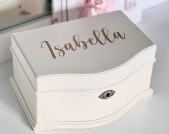 Luxury Large White Wooden Personalised Ballerina Jewellery Box with Tassel Key | Lockable, Musica,l Keepsake Gift !