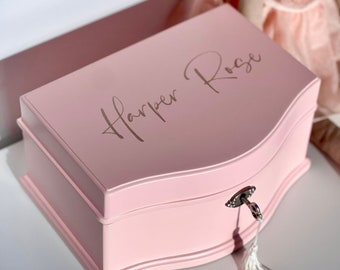 Large Luxury Pink Personalised Jewellery Box with Tassle Key | Musical, Lockable Keepsake Gift!