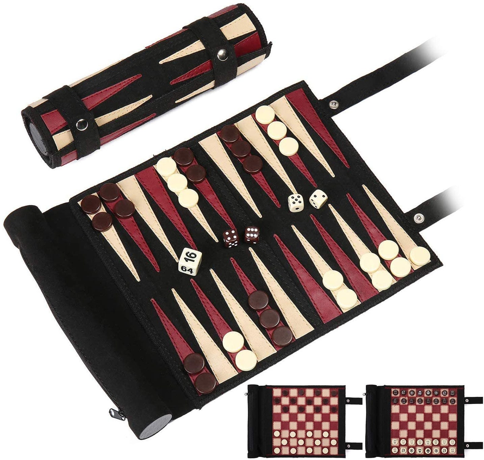 Roll Up Travel Game Set Backgammon Chess Checker Set 3 in 1 Etsy