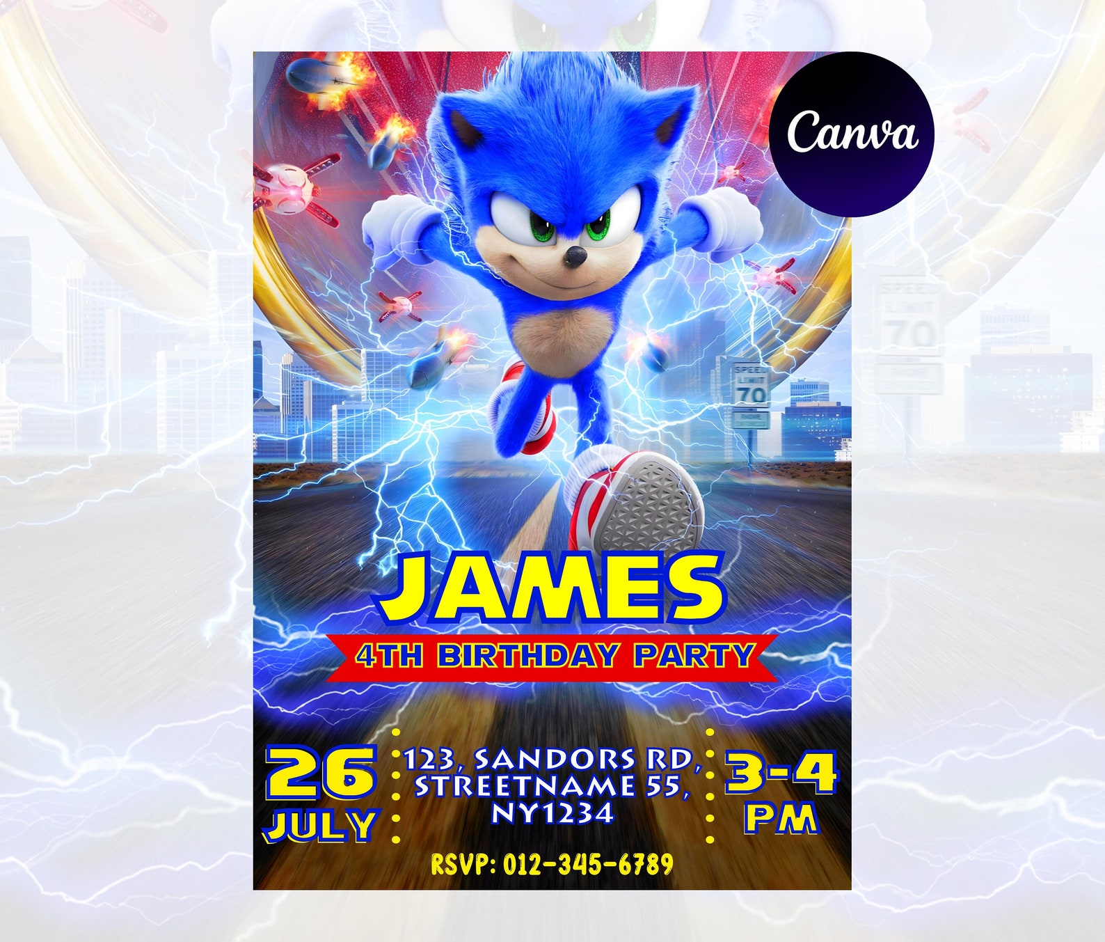 Sonic the Hedgehog Birthday Invitation Editable and | Etsy