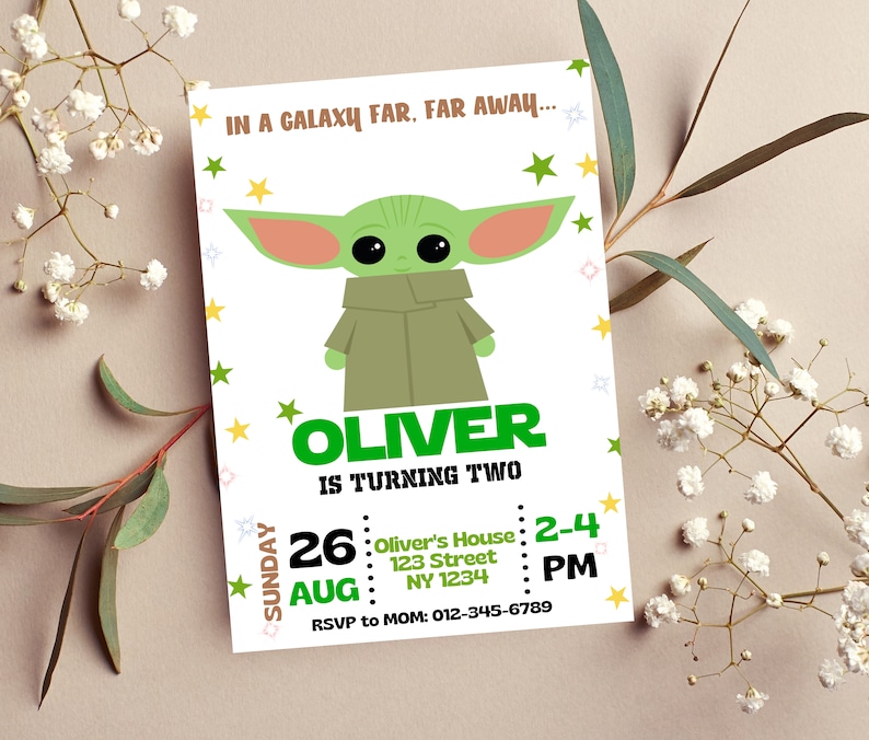 Baby Yoda Invitation Yoda Birthday Invitation Editable Etsy