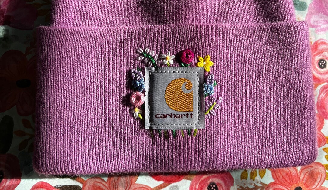 Womens Hand Embroidered Carhartt Hat floral winter Beanie Hat made