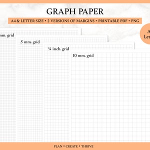 Printable Graph Paper | A4 & Letter | PDF, PNG | 3.7 mm, 5 mm, 1/4 inch, 10 mm square grid | planner inserts