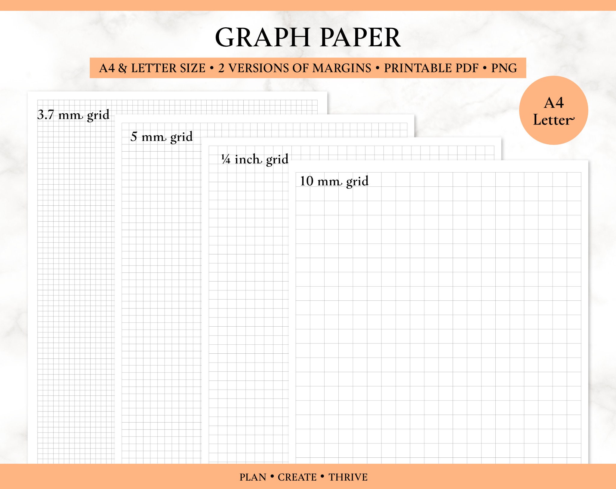 Free Square Grid Digital Paper - 5mm, 7mm, 10mm, 1/4 inch, 1/2