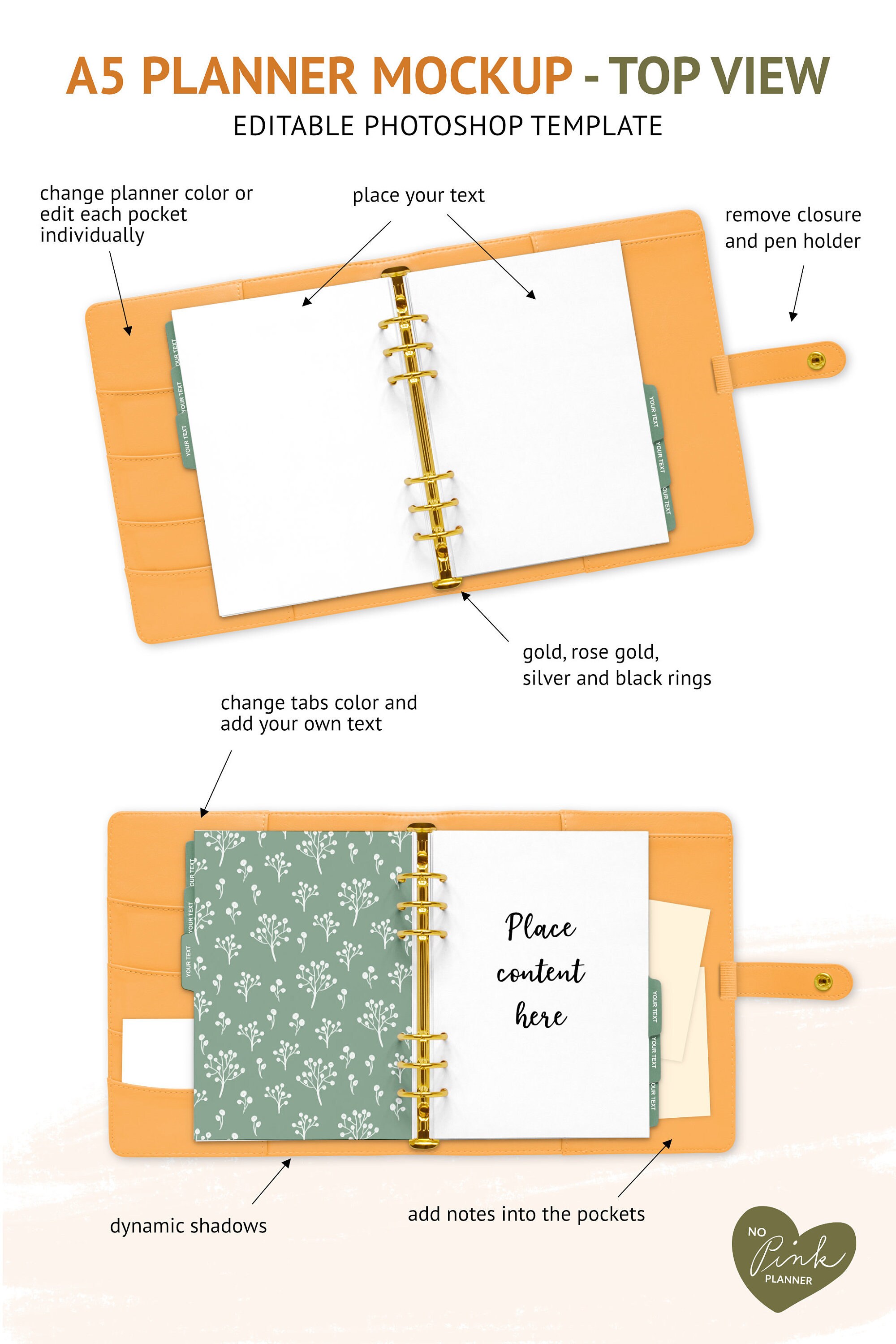 A5 Planner Mockup Top View Ring Binder Mockup Editable in Etsy España