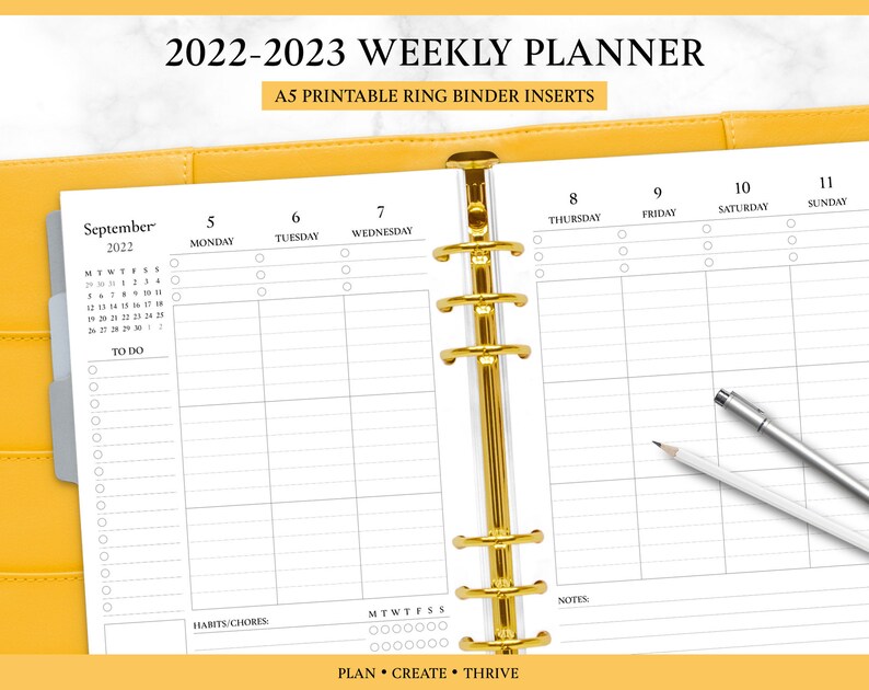 Printable 2023 Vertical Weekly Planner Inserts A5 for Ring Etsy