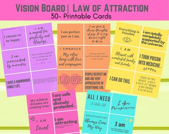 30 Law of Attraction Cards | Affirmation Cards Printable | Affirmation Cards Deck | Affirmation Cards For Manifesting & Law of Attraction |