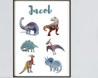 Free Personalized Dinosaur Art | Dinosaur Nursery Print | Unique Collage Artwork | Custom Dinosaur Gifts | Name Dinosaur Poster