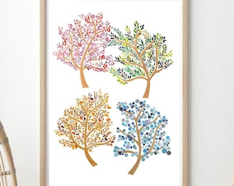 Arte mural artesanal del Árbol de las Cuatro Estaciones - Collage del Árbol de la Vida - Decoración inspirada en la naturaleza para el hogar