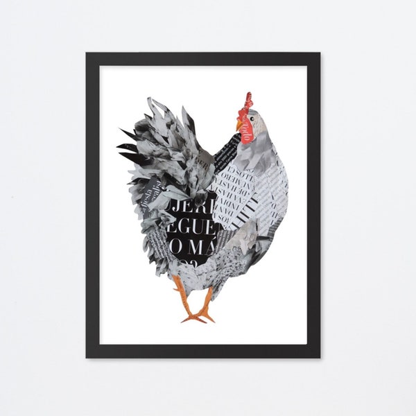 Modern Farmhouse Wall Decor from Chicken Collage Artwork Print, Rustic Kitchen Art as Farmhouse Gift