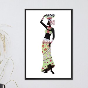 Black Girl Magic Ethnic Decor, African Woman Art Print in Green African Dress, Original Collage Wall Art as Gift for Her