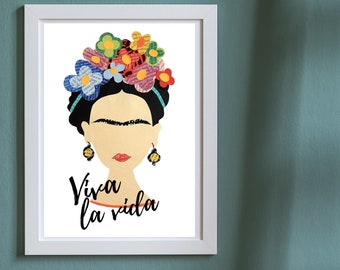 Frida Kahlo Wall Art, Mid Century Modern Frida Print from Original Collage Artwork, Inspirational Quote Art for a Colorful Home Decor