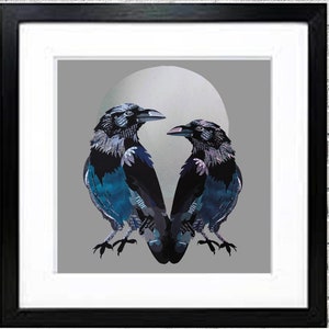 Black Crow Print - Unique Raven Couple Art - Original Collage Art - Dark Academia- Perfect for Halloween Gothic Decor
