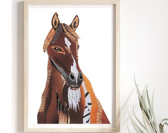 Horse Print for Modern Farmhouse Decor, Horse Art from Unique Collage Artwork, Equestrian Decor as Horse Owner Gift