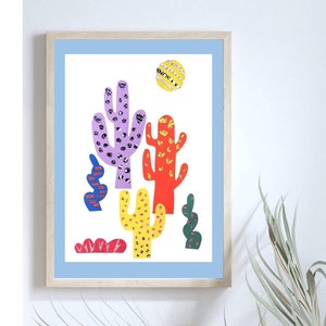 Kaktus Kunstdruck, Bunte Botanische Wüste Wandkunst von Einzigartigem Collage Artwork, Kaktus Dekor Poster