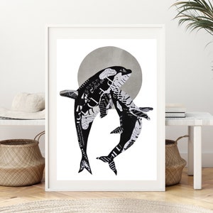 Orca Print, Whale Art from Unique Collage Artwork, Framed Ocean Decor: Whales