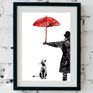 Impresión de arte callejero de grafiti: collage urbano, decoración para el hogar para amantes de los gatos, arte reciclado