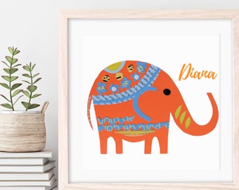 Lámina decorativa personalizada de elefante para habitación infantil, collage único, regalo para bebé