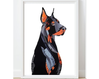 Dog Art Print, Comic Book Dog for Aesthetic Wall Art as Dog Owner Gift, Doberman Portrait, Father Gift from Original Collage Art
