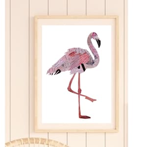 Pink Wall Art Decor, Flamingo Print for your Nursery Wall Decor, Collage Bird Art as Baby Girl Gift