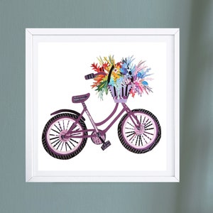 Bike Art Print, Radsport Poster von Original Collage Kunstwerk, schönes Fahrrad mit Blumen als Geschenk für einen Bike Lover