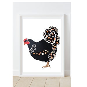 Chicken Art Print for a Modern Farmhouse Wall Decor, Mother Hen Unique Collage, Rustic Kitchen Art as Farm Animal Art Gift
