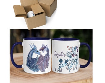 Dragon Mug, Personalized Fantasy Mug, Romantic Pastel Goth Art Mug from Unique Collage Artwork as Dragon Lover Gift