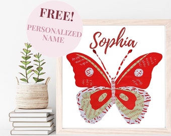 Personalized Butterfly Wall Art, Collage Prints as Gift for Her, Unique Custom Gift for Mom
