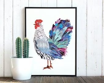 Rooster Collage Art Print, Modern Farmhouse Decor