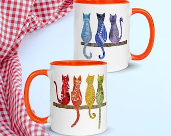 Cat Mug, Colorful Rainbow Mug from Unique Collage Artwort as Cat Lover Gift, Cat Mom Gift, Double Sided Coffee Cup!