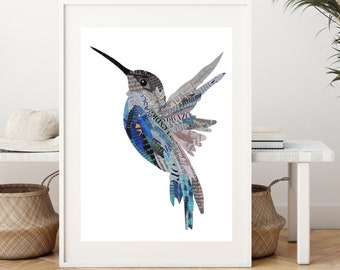 Hummingbird Collage Art Print: Unique Bird Nursery Decor
