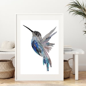 Hummingbird Collage Art Print: Unique Bird Nursery Decor