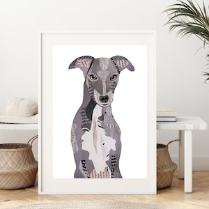 Greyhound Art, Dog Aesthetic Wall Art Collage, Dog Portrait Print Decor as Pet Memorial Gift, Greyhound Print for Dog Lover Gift