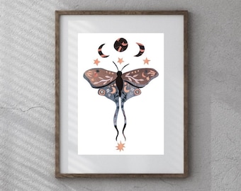 Luna Motte Kunstdruck: Spirituelle Mond & Schmetterling Collage