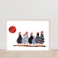 Modern Chicken Art: Polka Dots and Stripes Chicken Print, Collage Farmhouse Decor Gift, Black White Red Farm Prints