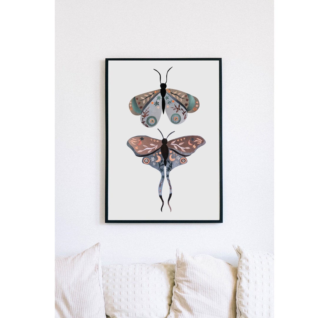 Vintage Style Butterfly Wall Art, Luna Moth Print From Original Collage ...