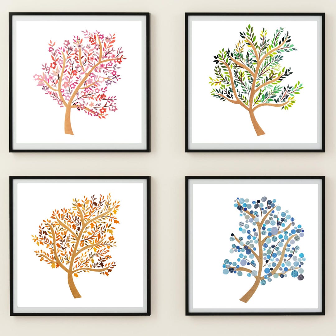 Four Seasons Tree Wall Art, Gallery Set of 4 Collage Prints, Seasonal ...