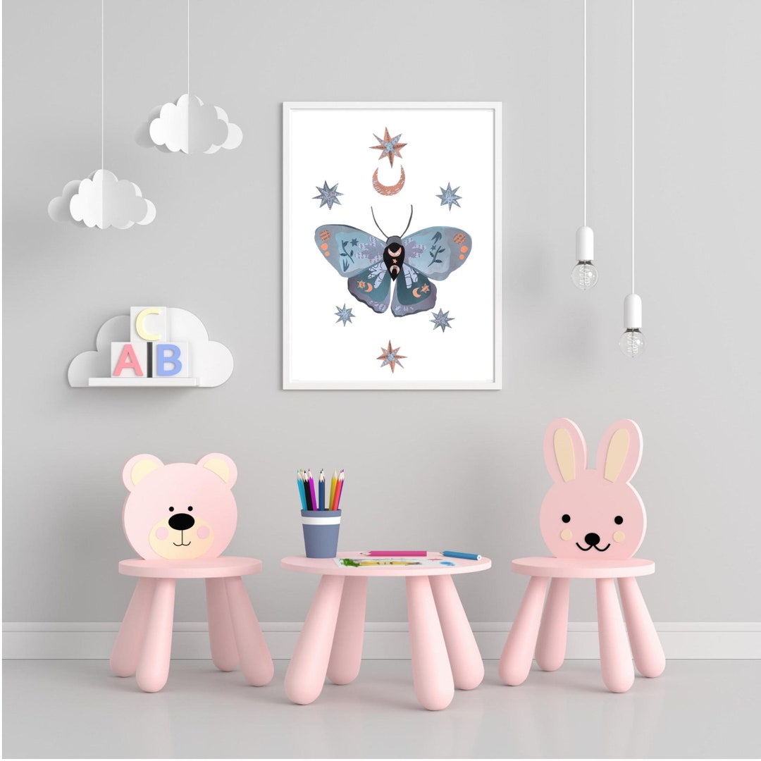 Butterfly Nursery Wall Art, Luna Moth Art, Collage Print for Pastel ...