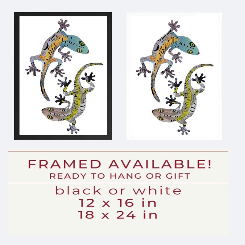 Reptile Decor, Gecko Lizard From Original Collage Art Prints, Rustic ...