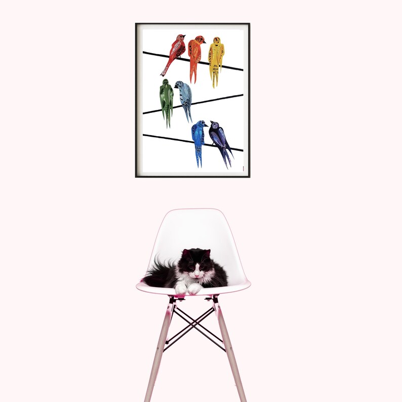 Bird Wall Decor Colorful Art Print From Unique Collage Etsy