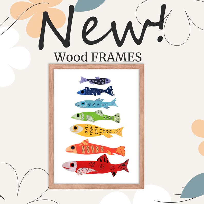 Impressão artística de arco-íris, arte de peixe a partir de colagem de animais exclusiva, decoração de parede colorida para banheiro imagem 5