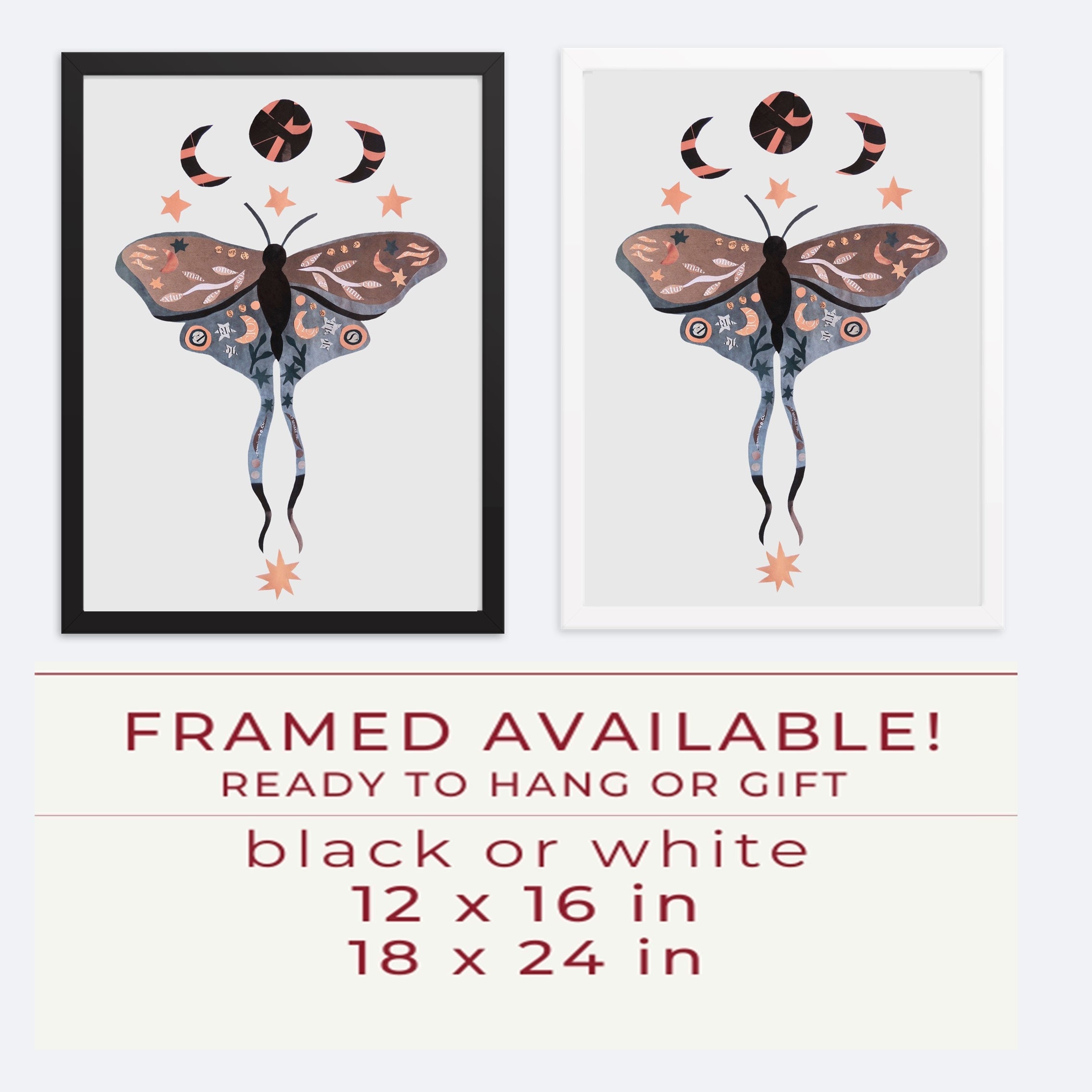Luna Moth Art Print: Spiritual Moon & Butterfly Collage - Etsy