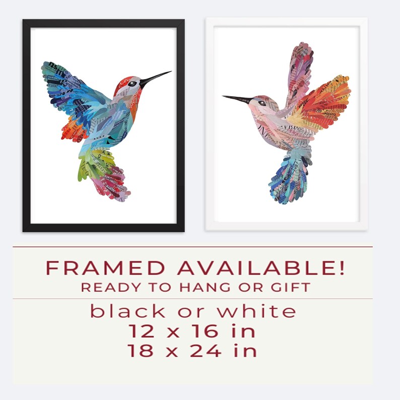 Hummingbird Collage Art Prints, Bright Wall Decor image 6