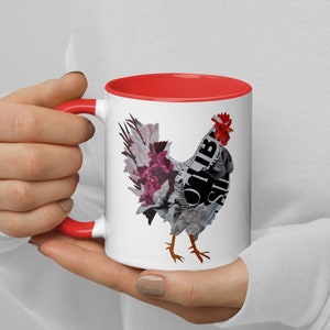 Rooster Mug, Chicken and Rooster Gifts from Unique Collage Artwork, Handmade Mug as Farmhouse Decor