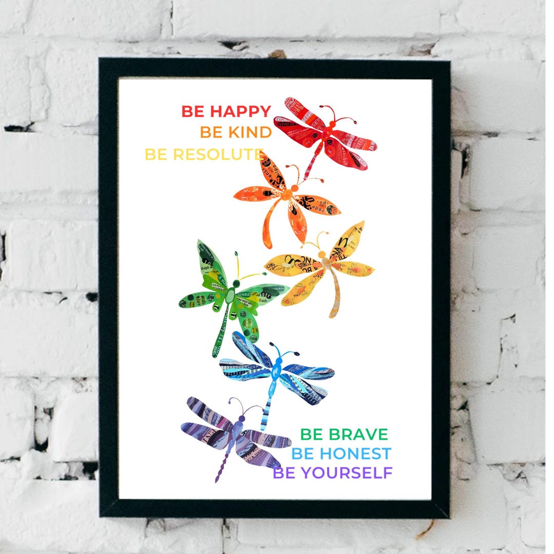 Inspirational Dragonfly Wall Art Print | Colorful Motivational Quote ...